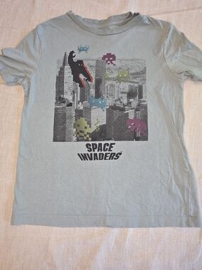 Tai Light Blue Space Invaders Graphic Tee with Multicolor Characters